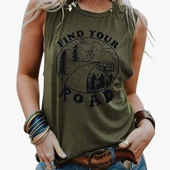 Olive Green Graphic Tank Top Size M - Picture 1 of 2
